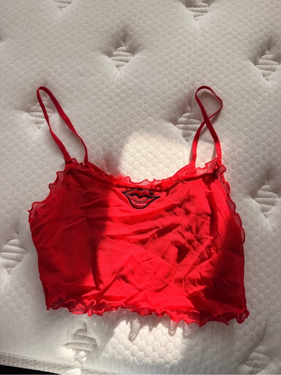 Other - Red Lace-Trim Cropped Cami Tank Top
